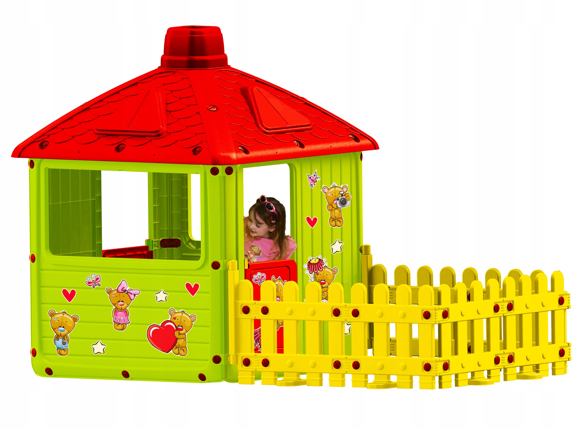 Detský domček s komínom, plastový, 200 cm, s terasou, 2 roky +